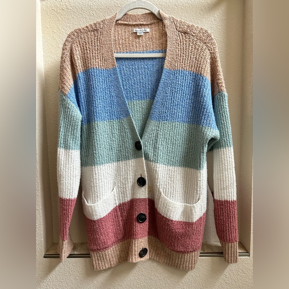 American Eagle Colorblock Oversized Cardigan Sweater V-Neck